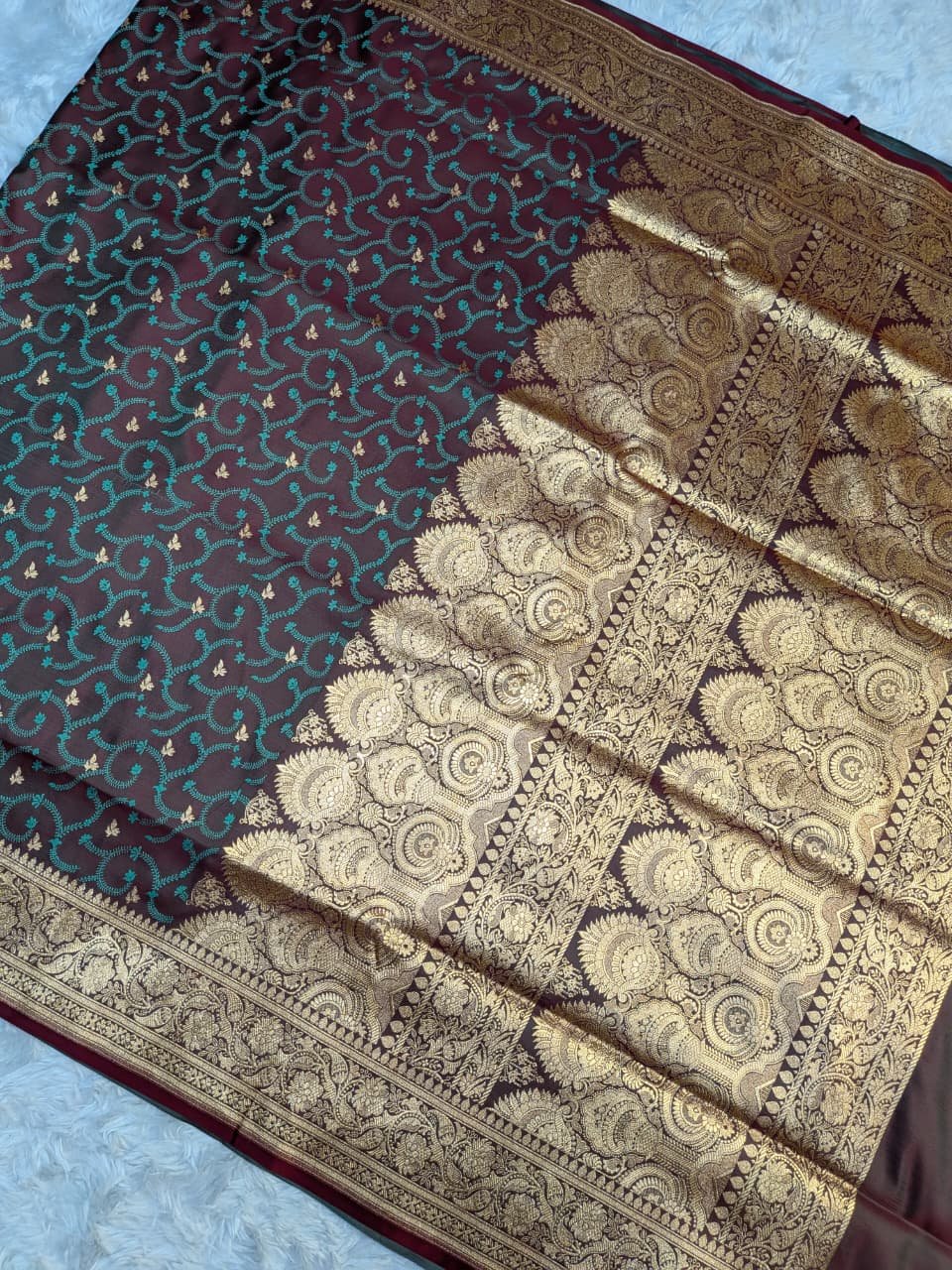 Katan 80/20 Zari Border Anchal Tanchui Saree - Image 5