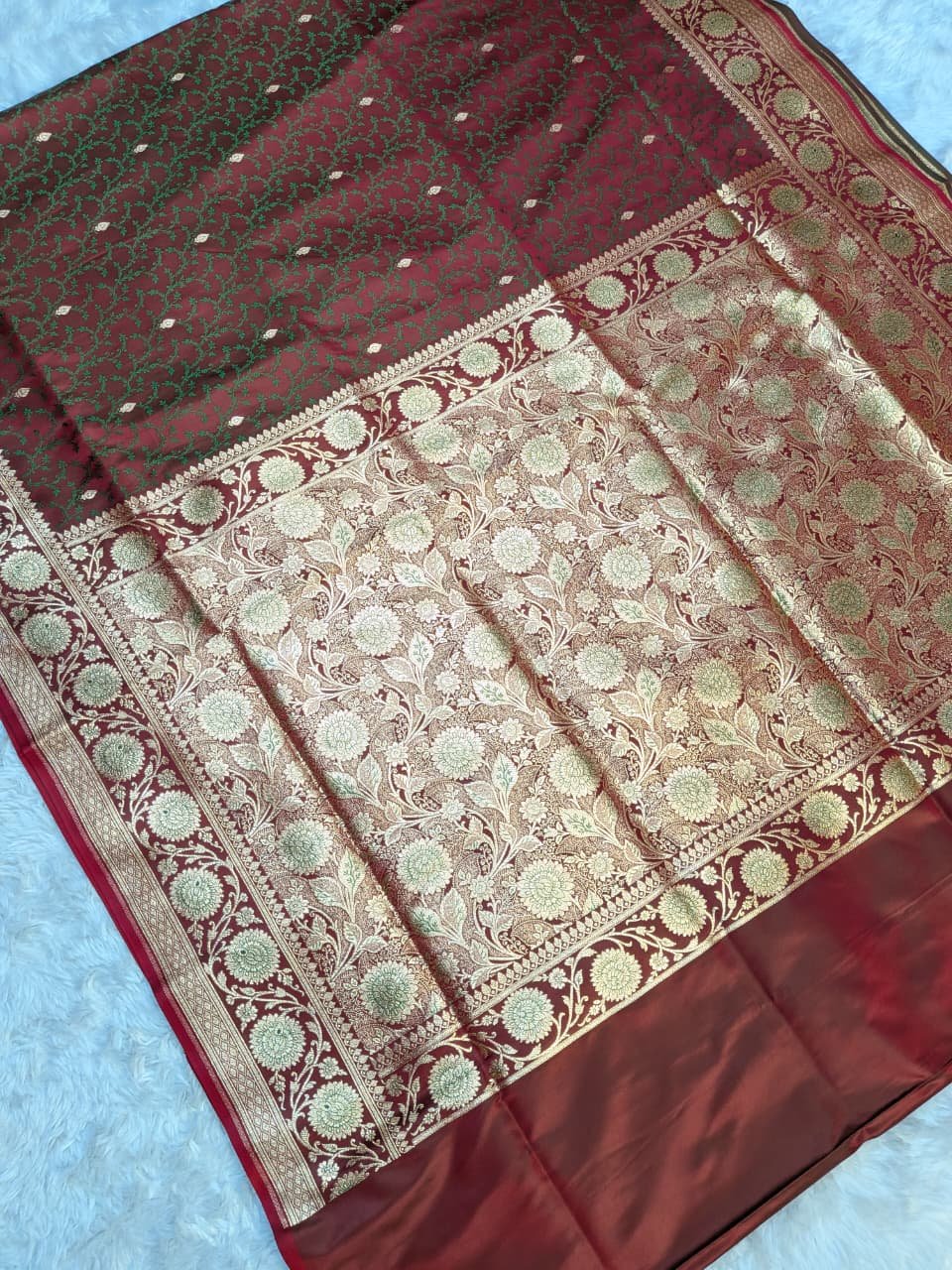 Katan 80/20 Zari Border Anchal Tanchui Saree - Image 2