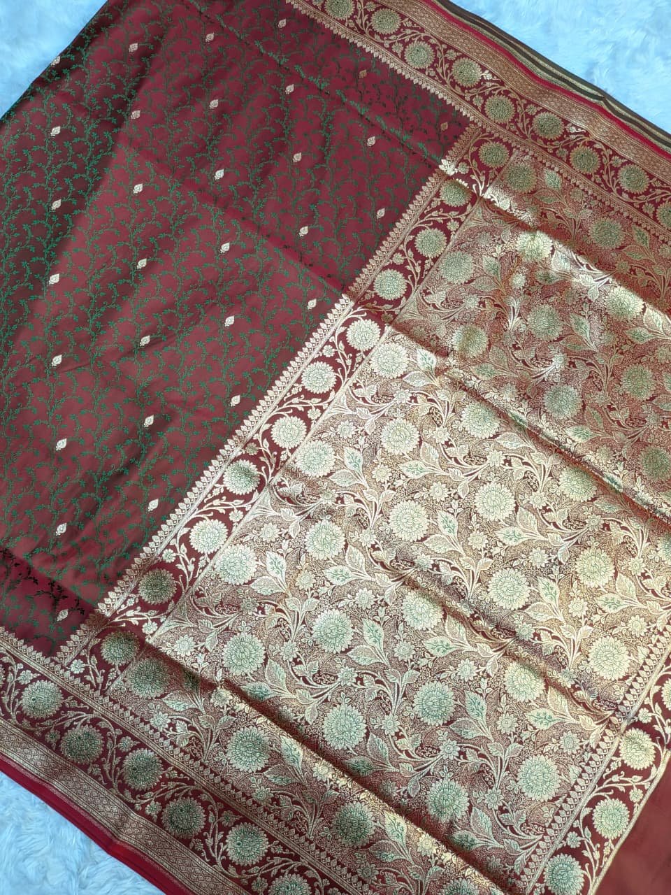Katan 80/20 Zari Border Anchal Tanchui Saree - Image 5